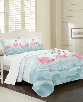 Elise and James Home Flamingo Flock Tropical Wrinkle Resistant Piece Quilt Set