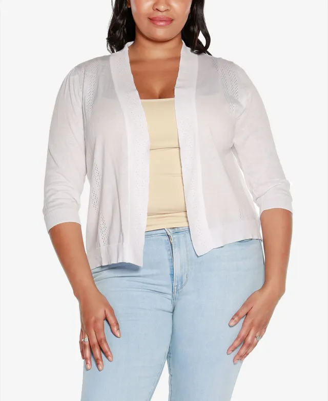 Belldini Black Label Plus Size Pointelle Button Front Cardigan Sweater -  Macy's
