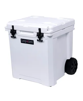 Camp-zero 50 - 52 Qt. Premium Chest Cooler with Wheels and 4 Molded-In Cup Holders | White