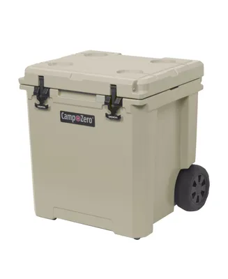 Camp-zero 50 - 52 Qt. Premium Chest Cooler with Wheels and 4 Molded-In Cup Holders | White