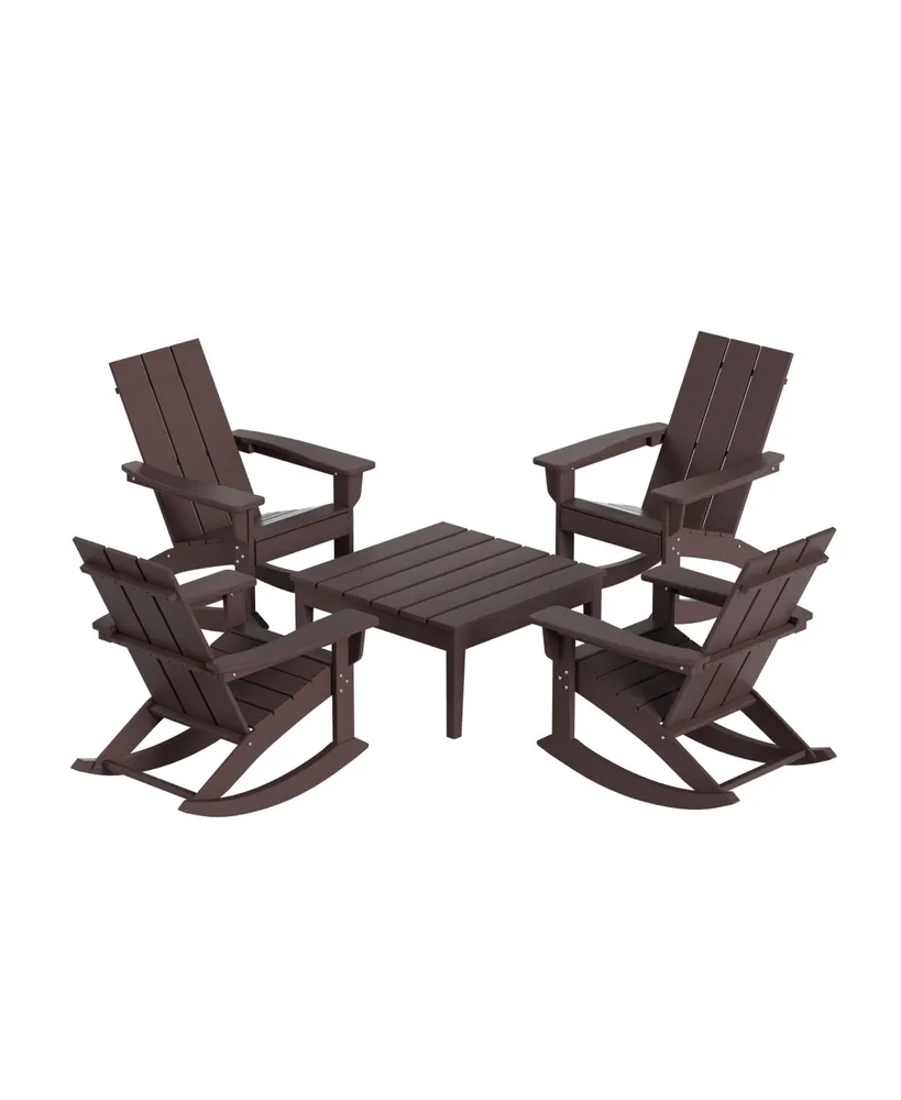 WestinTrends 5-Piece Modern Adirondack Outdoor Rocking Chair with Side Table Set