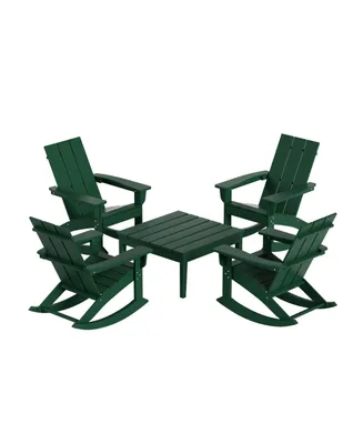 5-Piece Modern Adirondack Outdoor Rocking Chair with Side Table Set