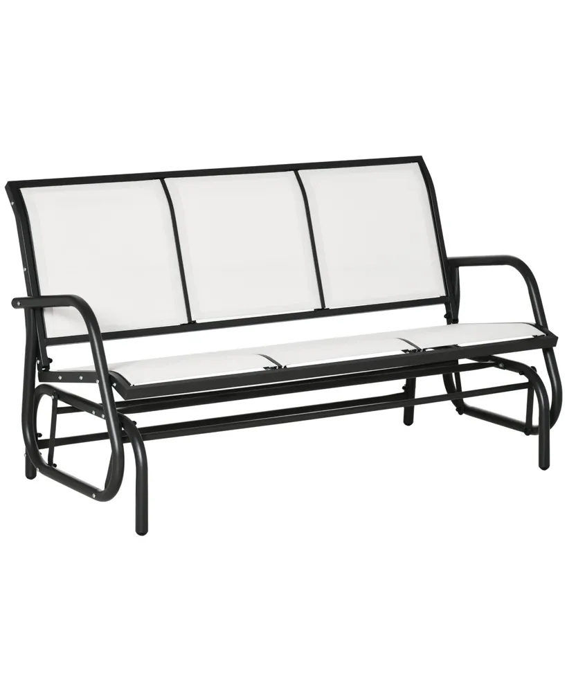 Outsunny 3-Person Patio Glider Bench, Outdoor Porch Glider Swing with 3 Seats, Breathable Mesh Fabric, Metal Frame, Cream White