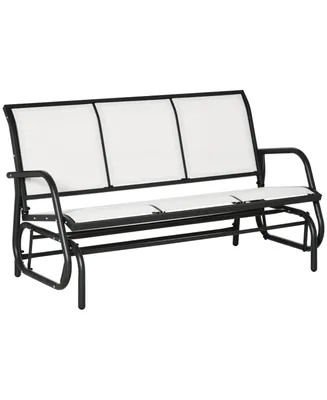 Outsunny 3-Person Patio Glider Bench, Outdoor Porch Glider Swing with 3 Seats, Breathable Mesh Fabric, Metal Frame, Cream White