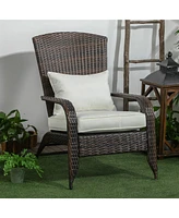 Outsunny Patio Wicker Adirondack Chair, Outdoor All-Weather Rattan Fire Pit Chair w/ Soft Cushions