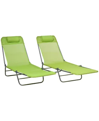 Outsunny Folding Chaise Lounge Pool Chairs, Outdoor Sun Tanning Chairs with Pillow, Reclining Back, Steel Frame & Breathable Mesh for Beach, Yard