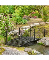 Outsunny 6' Metal Arch Backyard Garden Bridge, Safety Siderails, Arc Footbridge for Backyard Creek, Stream, Pond, Black