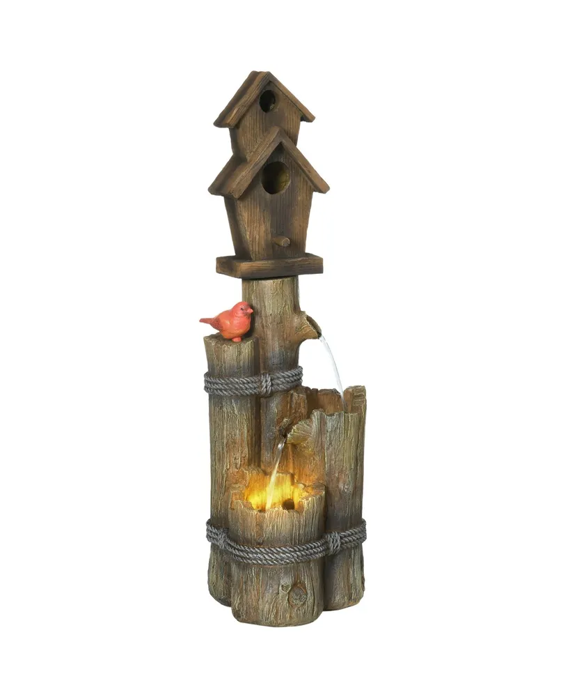 Outsunny Outdoor Fountain with Birdhouse, Cascading Garden Waterfall Bird Bath with 3