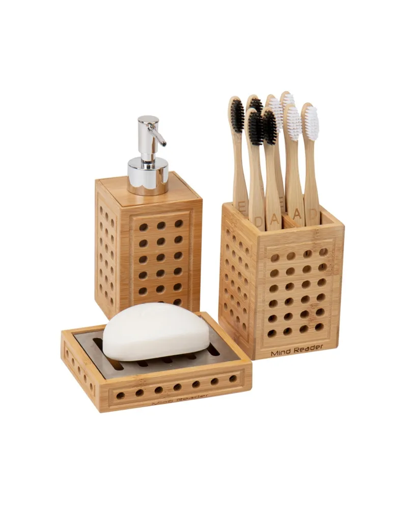 Mind Reader Lattice Collection, Soap Dish, Liquid Soap Dispenser, and Toothbrush Holder Set, Bathroom, Rayon from Bamboo