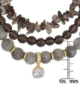 3-Pc. Set Labradorite, Smoky Quartz, & Cubic Zirconia Stretch Bracelets in 14k Gold-Plated Sterling Silver