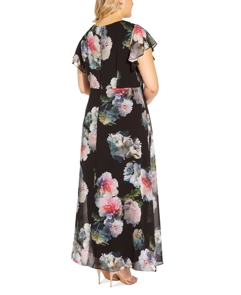 Adrianna Papell Plus Size Floral Chiffon Overlay Jumpsuit