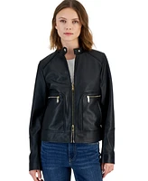 Sam Edelman Women's Leather Snap-Collar Jacket