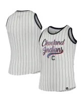 Big Girls New Era White, Navy Cleveland Guardians Pinstripe Tank Top