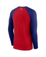 Men's Nike Red Texas Rangers Authentic Collection Game Raglan Performance Long Sleeve T-shirt