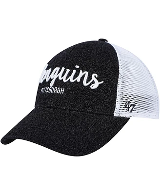 Women's '47 Brand Black, White Pittsburgh Penguins Encore Mvp Trucker Snapback Hat