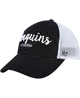 Women's '47 Brand Black, White Pittsburgh Penguins Encore Mvp Trucker Snapback Hat