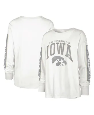 Women's '47 Brand White Iowa Hawkeyes Statement Soa 3-Hit Long Sleeve T-shirt