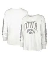 Women's '47 Brand White Iowa Hawkeyes Statement Soa 3-Hit Long Sleeve T-shirt