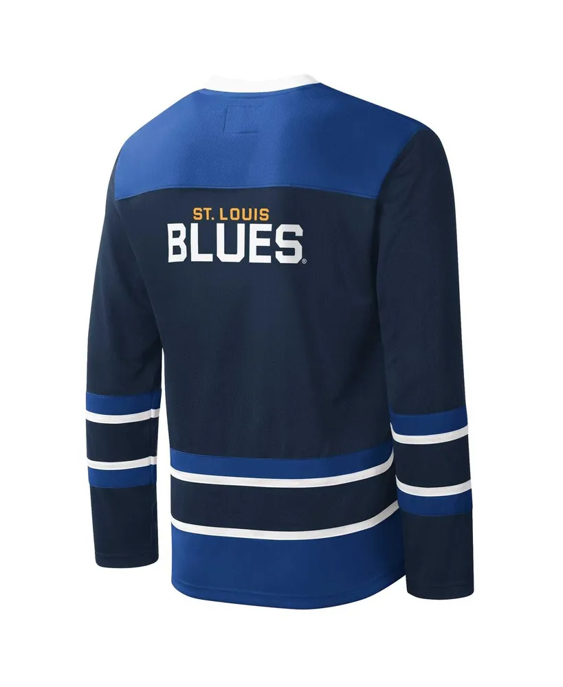 Men's Starter Navy, Blue St. Louis Blues Cross Check Jersey V-Neck Long Sleeve T-shirt