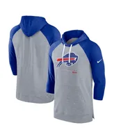 Men's Nike Heather Gray, Royal Buffalo Bills Raglan 3/4-Sleeve Pullover Hoodie