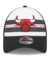 Men's New Era Chicago Bulls Black Stripes 9FORTY Trucker Snapback Hat