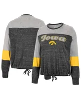 Women's Colosseum Black Iowa Hawkeyes Joanna Tie Front Long Sleeve T-shirt