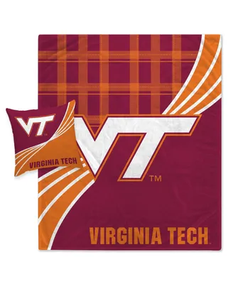 Virginia Tech Hokies Plaid Wave Flannel Fleece Blanket and Pillow Combo Set