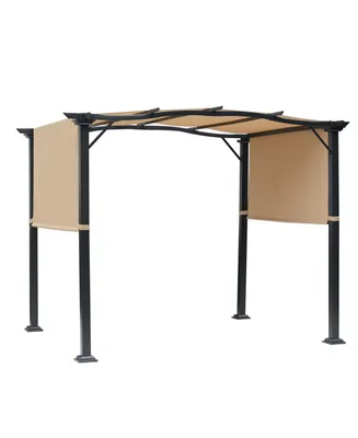 Outsunny 8' x 10' Retractable Pergola Canopy Steel Frame Polyester Fabric Gazebo with Retractable Canopy Shade Awning
