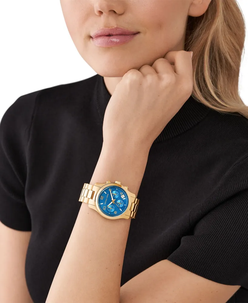 Michael Kors Women's Runway Quartz Chronograph Gold-Tone Stainless Steel Watch 38mm