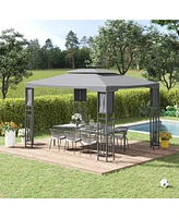 Outsunny 13' x 10' Patio Gazebo Outdoor Canopy Shelter with Double Vented Roof, Storage Shelves, Steel Frame for Lawn, Backyard and Deck