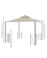 Outsunny 13' x 11' Patio Gazebo, Mesh, Curtains, Fancy Steel Frame, 2 Tier Roof, Outdoor Canopy Shelter, Garden Sun Shade Tent