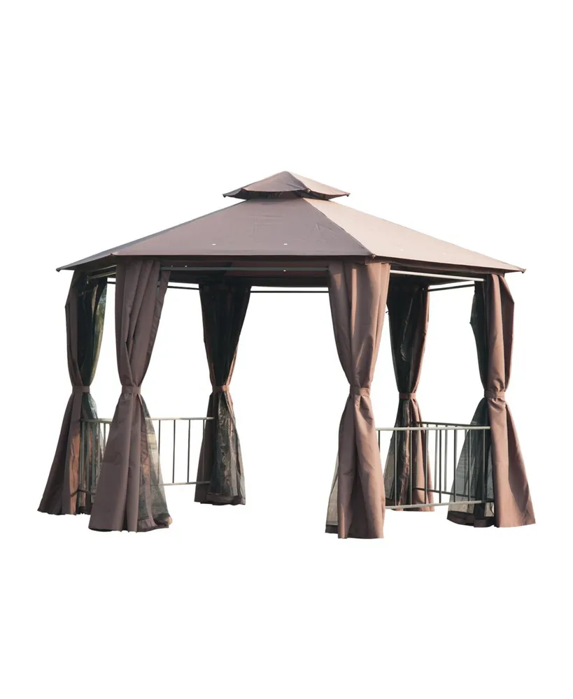 Outsunny 13' x 13' Patio Gazebo, Double Roof Hexagon Outdoor Gazebo Canopy Shelter w/ with Netting & Curtains, Solid Steel Frame for Garden, Lawn