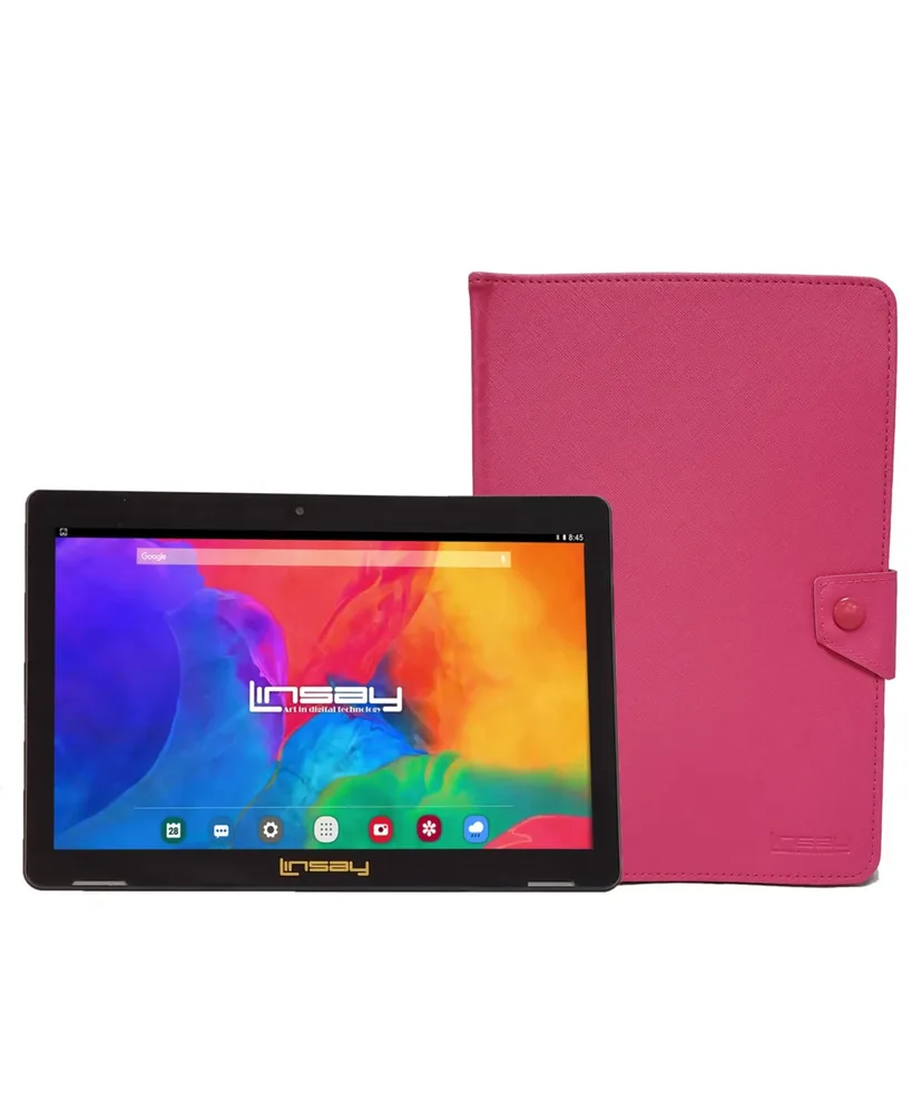 Linsay New 10.1" Wi-Fi Tablet with Pink Case with Super Screen 1280x800 Ips Quad Core 2GB Ram 64GB Android 13