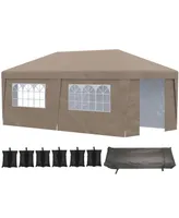 Outsunny 10' x 20' Pop Up Canopy Tent with Sidewalls, Height Adjustable Large Party Tent Event Shelter with Leg Weight Bags, Double Doors and Wheeled