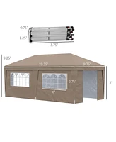 Outsunny 10' x 20' Pop Up Canopy Tent with Sidewalls, Height Adjustable Large Party Tent Event Shelter with Leg Weight Bags, Double Doors and Wheeled