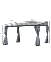 Outsunny 13' x 9.5' Outdoor Patio Gazebo with Sloping Polycarbonate Roof, Durable Aluminum Frame, & Netting Curtain