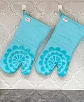 T-Fal Medallion Print Silicone and Cotton Twill Oven Mitt, Set of 2
