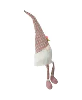 29" Pink and White Plaid Spring Gnome Table Top Figure with Dangling Legs