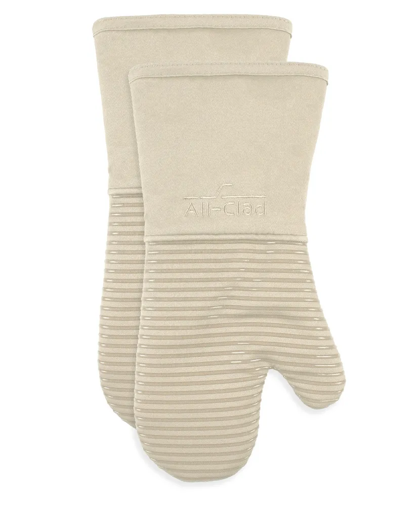 All-Clad Ribbed Silicone Cotton Twill Oven Mitt, Set of 2 - Pewter