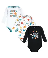 Hudson Baby Boys Unisex Cotton Long-Sleeve Bodysuits, Happy planets -Pack