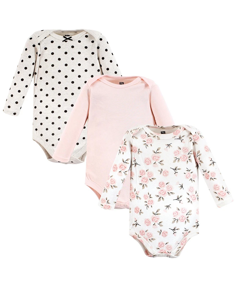 Hudson Baby Girls Cotton Long-Sleeve Bodysuits, Cinnamon pink prints -Pack