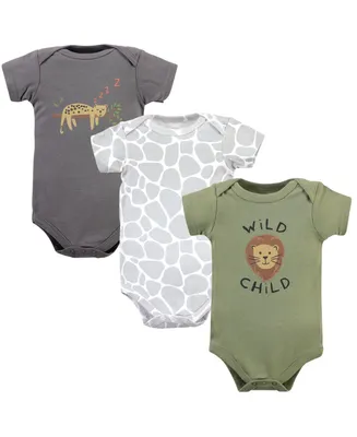 Hudson Baby Boys Cotton Bodysuits, Safari life 3-Pack 