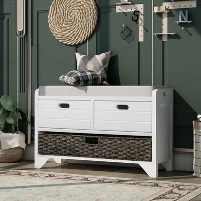 Simplie Fun Storage Bench With Removable Basket And 2 Drawers
