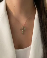 Le Vian Neopolitan Opal (5/8 ct. t.w.) & Diamond (1/4 ct. t.w.) Cross 18" Pendant Necklace in 14k Rose Gold