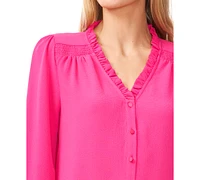 CeCe Women's Ruffled Button Front 3/4-Sleeve Blouse