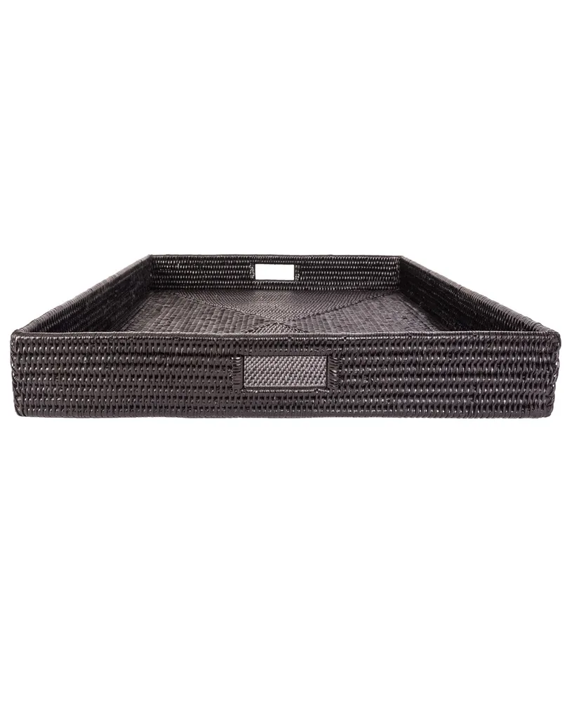 Artifacts Trading Company Rattan Square Ottoman Tray with Cutout Handles