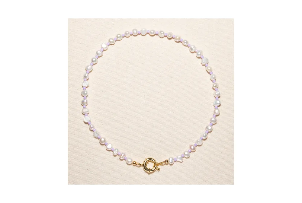 Joey Baby 18K Gold Plated Freshwater Pearls with Purple Glass Beads - Taro Necklace 17" For Women