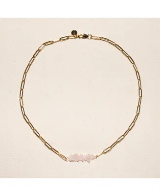 Joey Baby 18K Gold Plated Chain with Rose Quartz - Sandrine Necklace 17" For Women