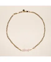 Joey Baby 18K Gold Plated Chain with Rose Quartz - Sandrine Necklace 17" For Women