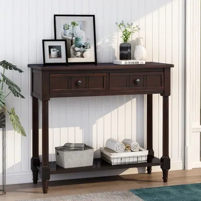 Simplie Fun Daisy Series Console Table Traditional Design With Two Drawers And Bottom Shelf